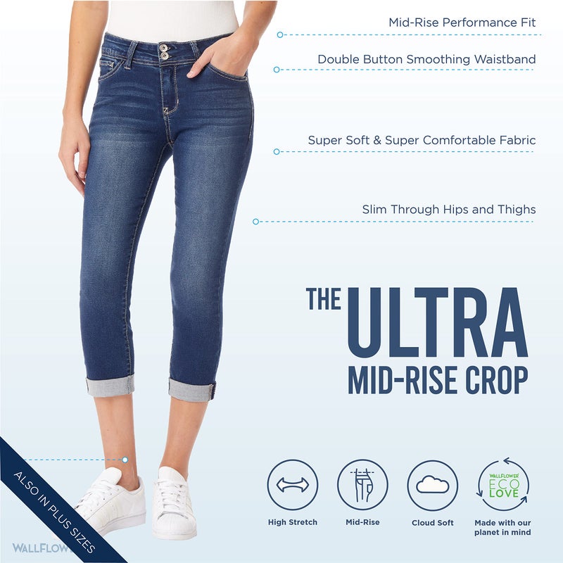 WallFlower Jeans for Women Ultra Crop 23.5â€ Inseam Mid-Riseâ€‹â€‹ Insta Soft Denim, Juniors Jeans, Florence, 14 Plus - Image 4